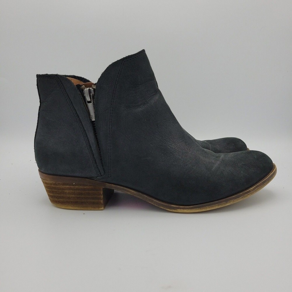 Lucky Brand LP Brenon Ankle Boot Booties Double Zip Black Leather, Womens 9.5